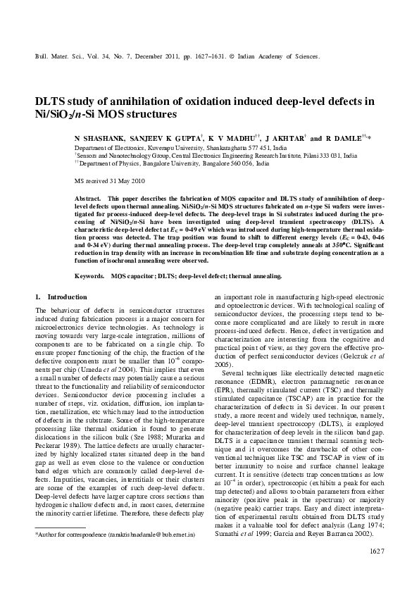 (PDF) DLTS study of annihilation of oxidation induced deep-level ...