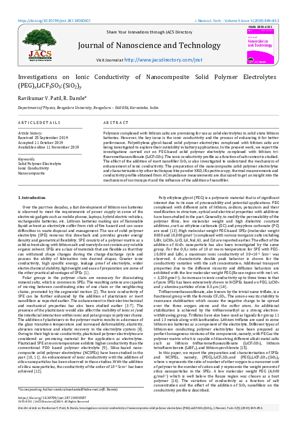 (PDF) Investigations on Ionic Conductivity of Nanocomposite Solid ...