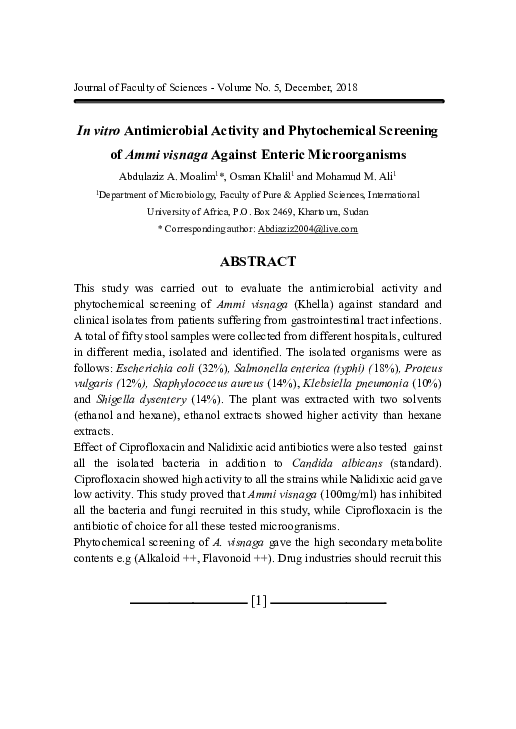 (PDF) In vitro Antimicrobial Activity and Phytochemical Screening of ...