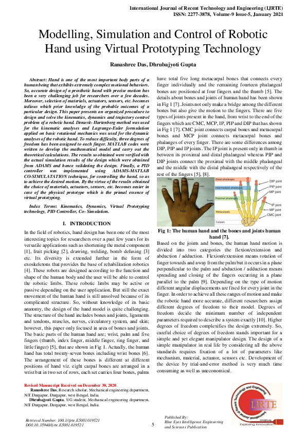 (PDF) Modelling, Simulation and Control of Robotic Hand using Virtual ...