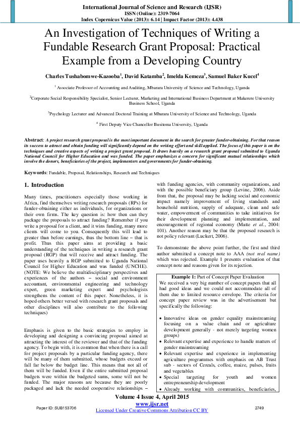 PDF) An Investigation of Techniques of Writing a Fundable Research 