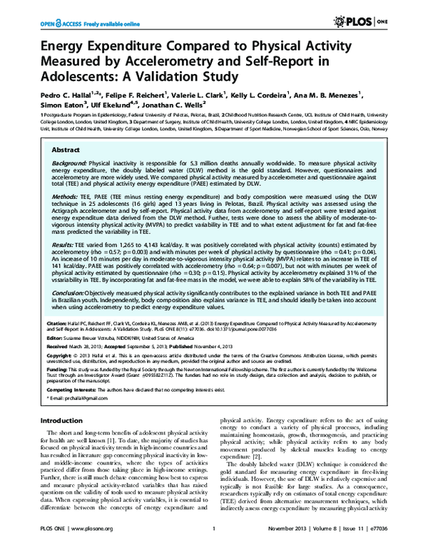 (PDF) Energy Expenditure Compared to Physical Activity Measured by ...