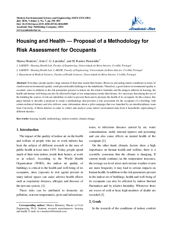 (PDF) Housing and Health — Proposal of a Methodology for Risk ...