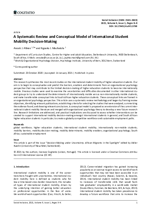(PDF) A Systematic Review and Conceptual Model of International Student ...