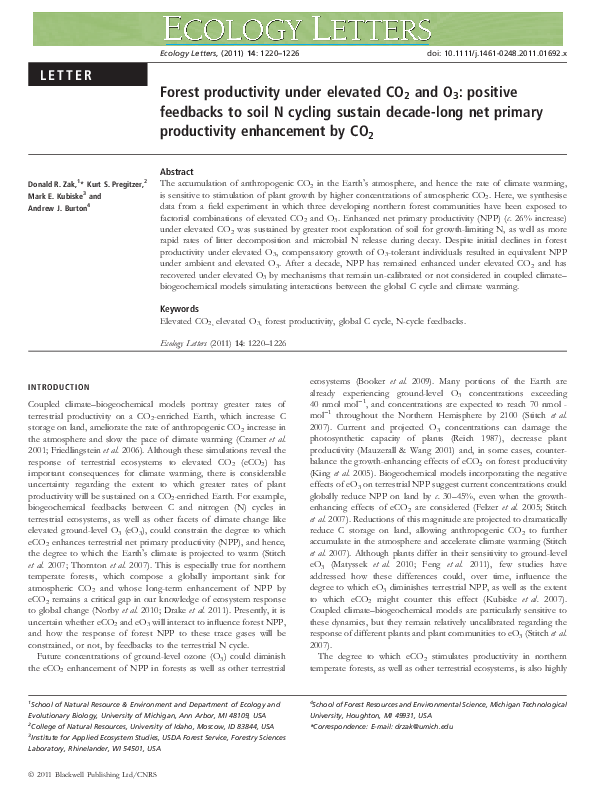 (PDF) Forest productivity under elevated CO2 and O3: positive feedbacks ...