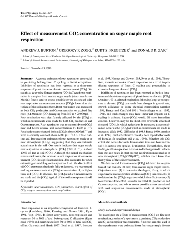 (PDF) Effect of measurement CO2 concentration on sugar maple root ...