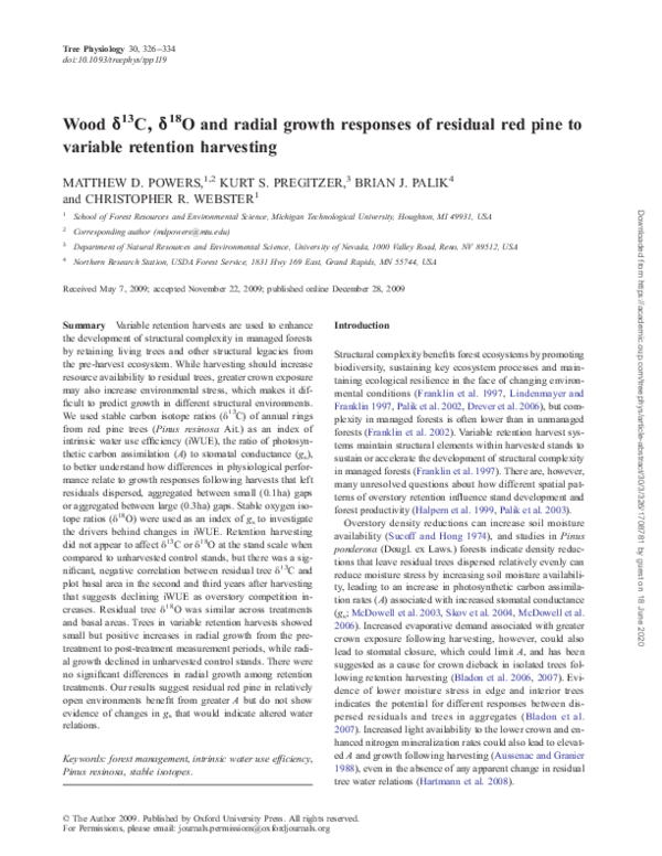 (PDF) Wood 13C, 18O and radial growth responses of residual red pine to ...