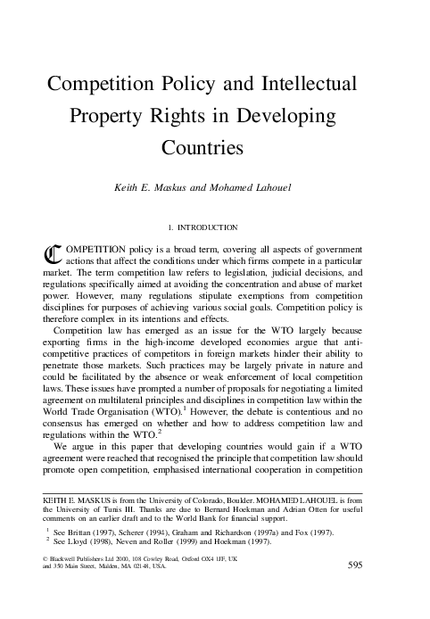 (PDF) Competition policy and intellectual property rights in developing ...
