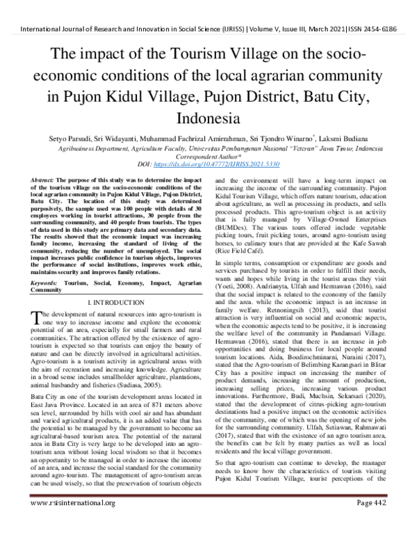 (PDF) The impact of the Tourism Village on the socioeconomic conditions ...