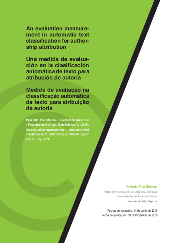 (PDF) An evaluation measurement in automatic text classification for ...