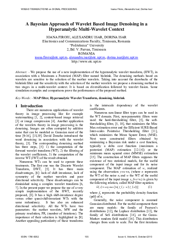 (PDF) A Bayesian approach of wavelet based image denoising in a ...