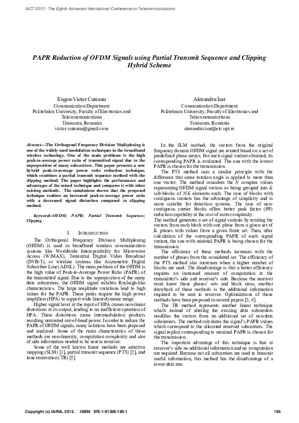 (PDF) PAPR Reduction of OFDM Signals using Partial Transmit Sequence ...