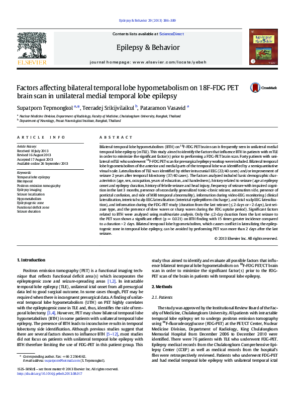 (PDF) Factors affecting bilateral temporal lobe hypometabolism on 18F ...
