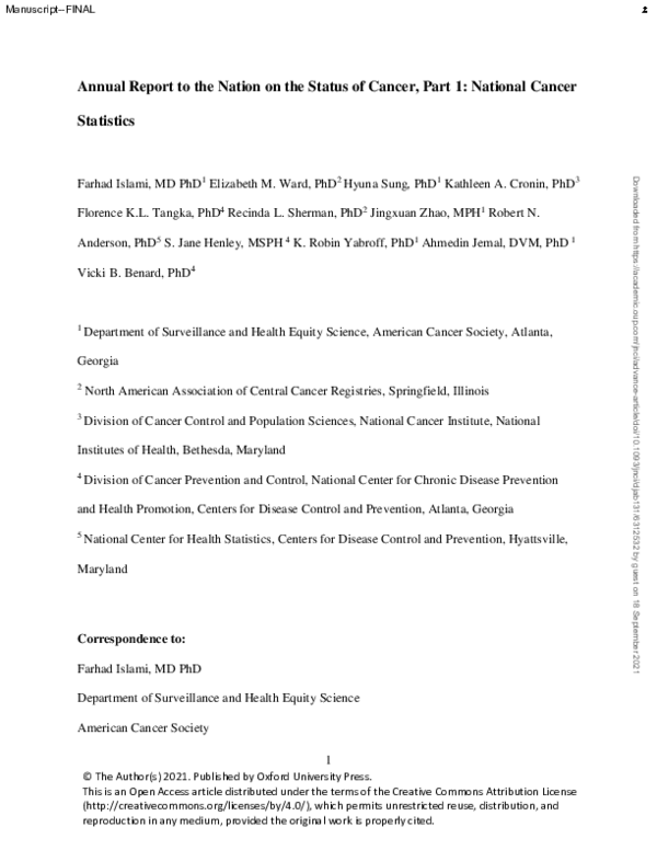 (PDF) US Cancer Statistics 2001-2018: Trends & Data