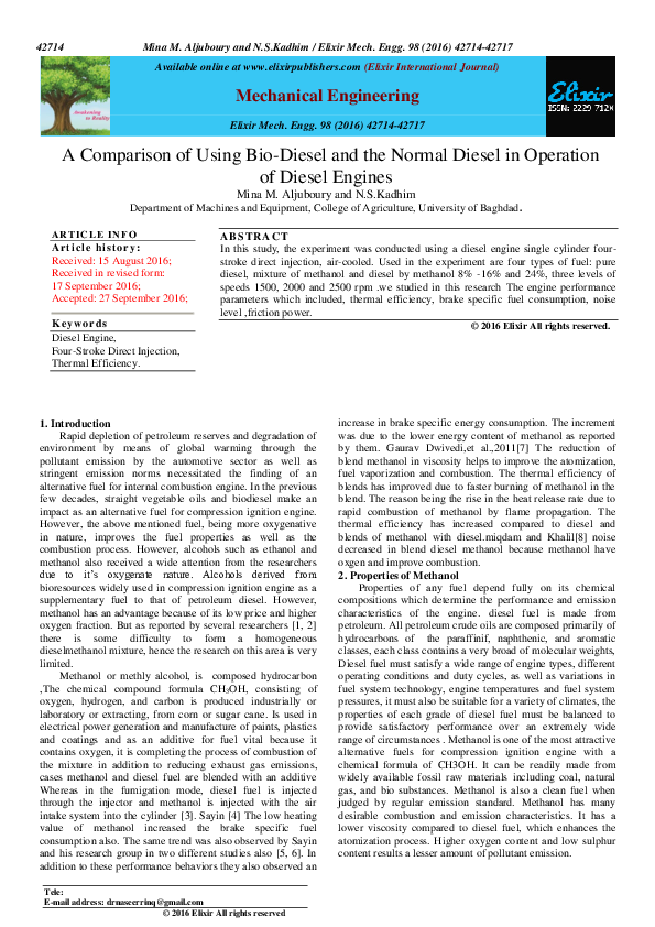 (PDF) A Comparison of Using Bio-Diesel and the Normal Diesel in ...