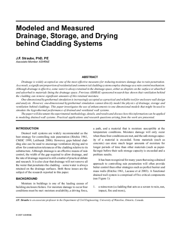 (PDF) Modeled and Measured Drainage, Storage and Drying Behind Cladding