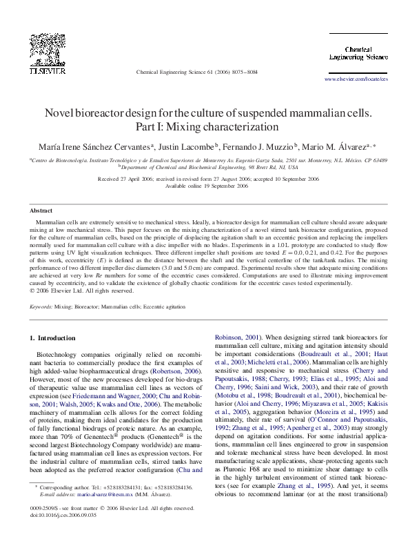 (PDF) Novel bioreactor design for the culture of suspended mammalian