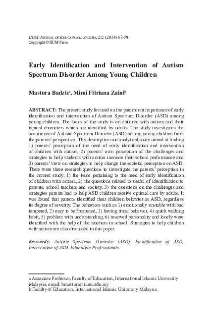(PDF) Early Identification and Intervention of Autism Spectrum Disorder ...