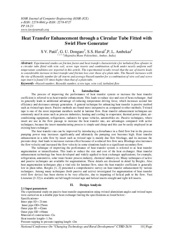 (PDF) Heat Transfer Enhancement through a Circular Tube Fitted with ...