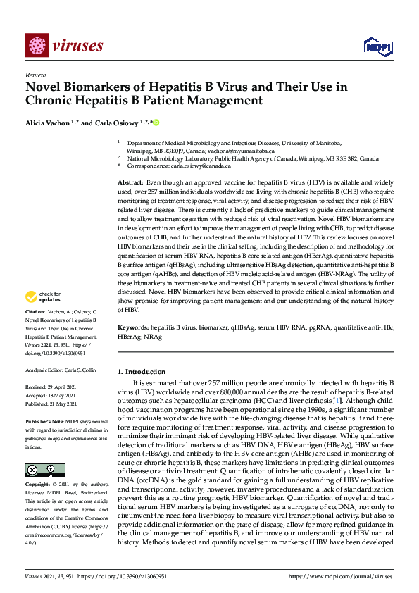 (PDF) Novel Biomarkers of Hepatitis B Virus and Their Use in Chronic ...