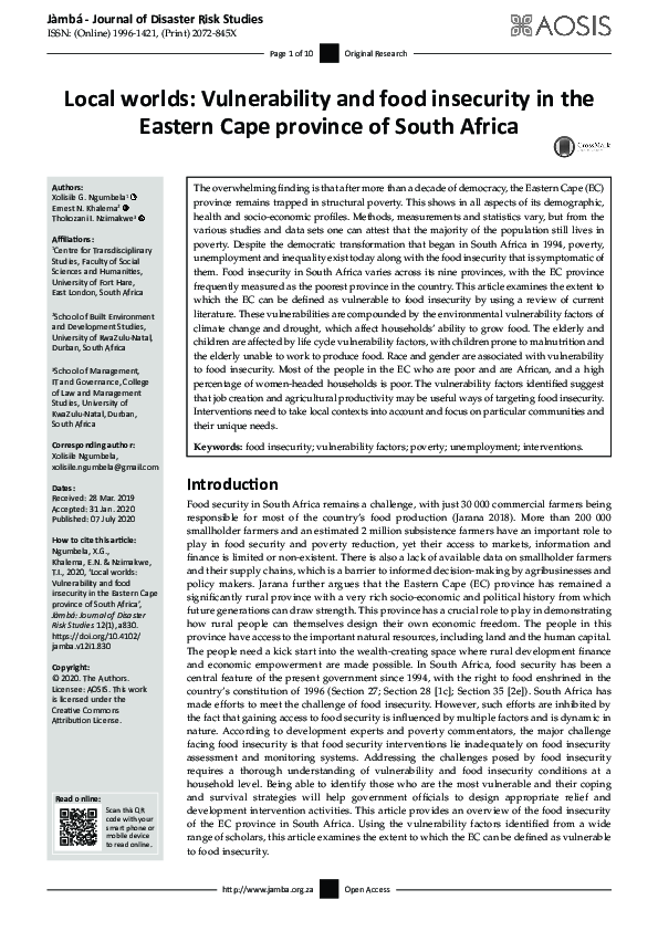 (PDF) Local worlds: Vulnerability and food insecurity in the Eastern ...