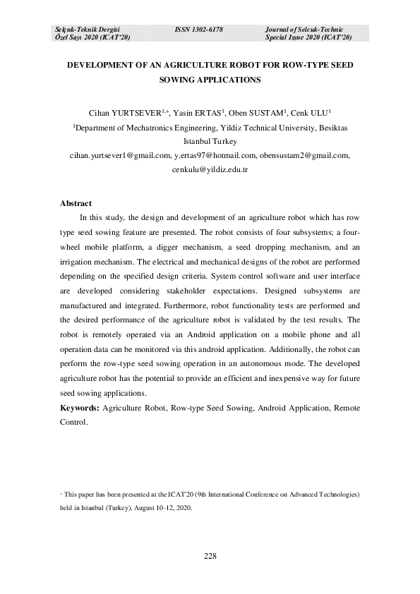 (PDF) Development of an Agriculture Robot for Row-Type Seed Sowing ...