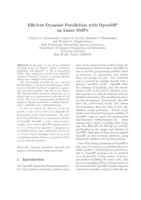 (PDF) Efficient Dynamic Parallelism with OpenMP on Linux SMPs