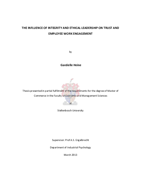 (PDF) The influence of integrity and ethical leadership on trust in the ...
