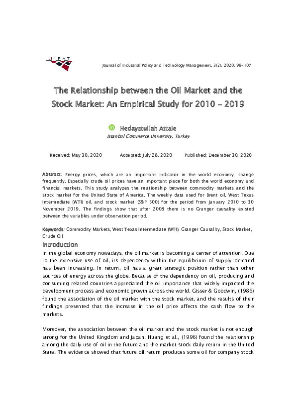 (PDF) The Relationship between the Oil Market and the Stock Market: An ...