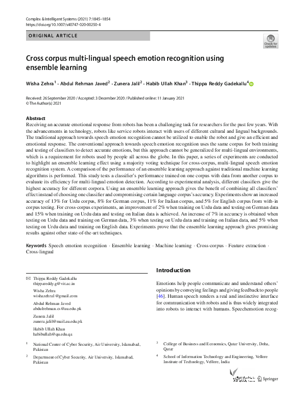 (PDF) Cross corpus multi-lingual speech emotion recognition using ...