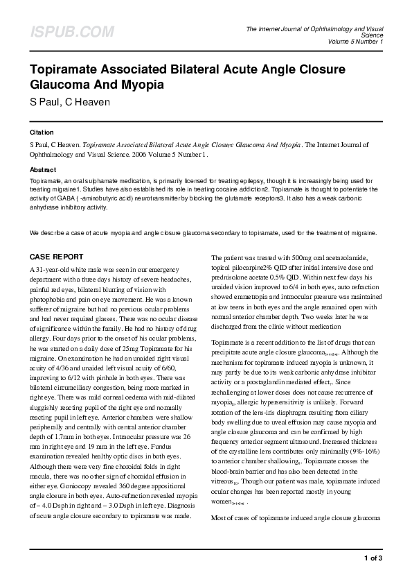 (PDF) Topiramate Associated Bilateral Acute Angle Closure Glaucoma And ...