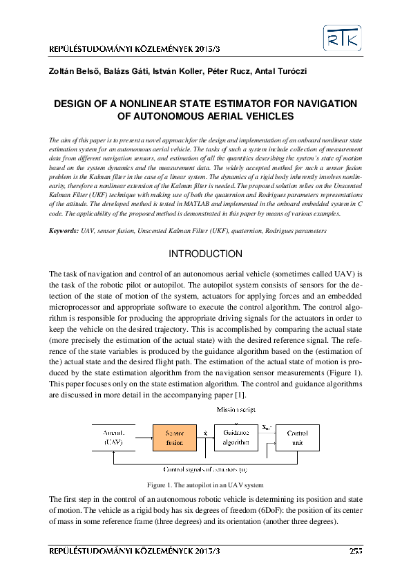(PDF) Design of a Nonlinear State Estimator for Navigation of ...