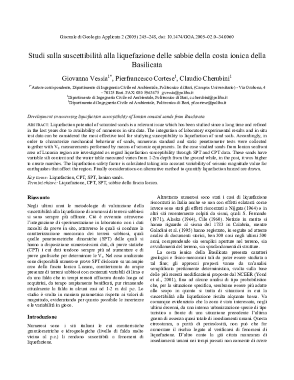 (PDF) Studi sulla suscettibilità alla liquefazione delle sabbie della