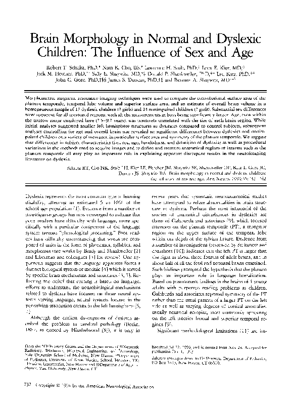 (PDF) Brain morphology in normal and dyslexic children: The influence ...