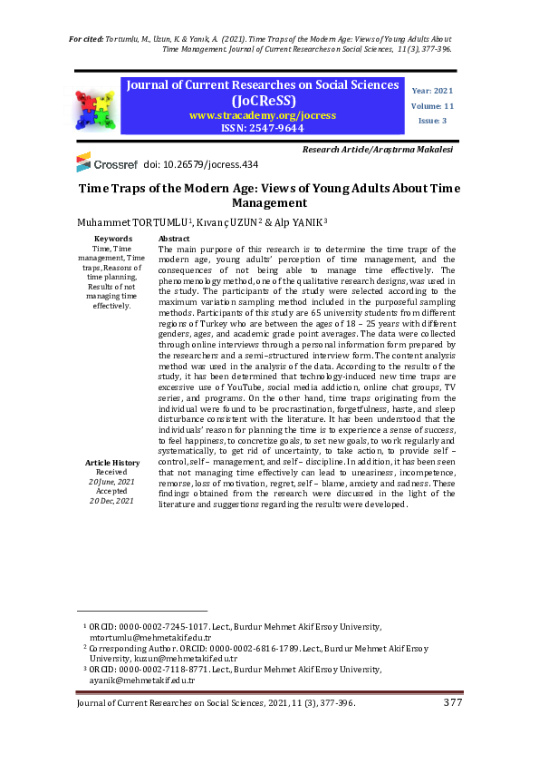 (PDF) Time Traps of the Modern Age: Views of Young Adults About Time ...