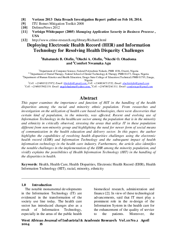 (PDF) Deploying Electronic Health Record (HER) and Information ...