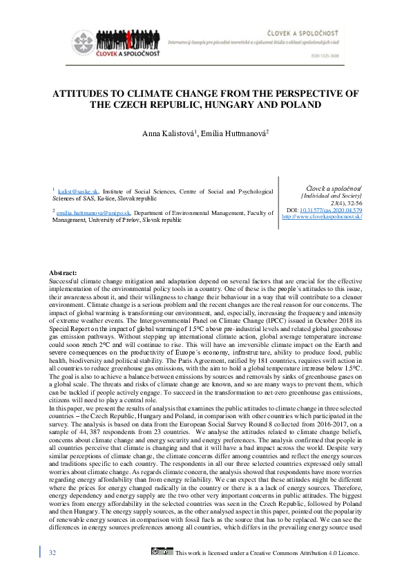 (PDF) Attitudes to climate change from the perspective of the Czech ...