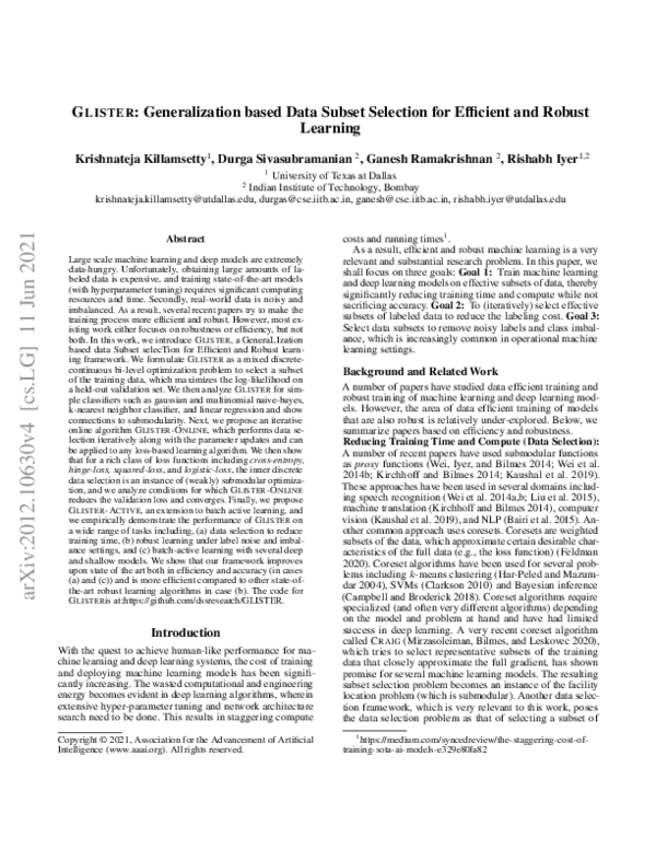 (PDF) GLISTER: Generalization based Data Subset Selection for Efficient ...