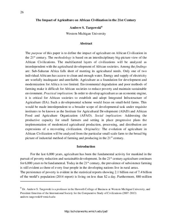 (PDF) The Impact of Agriculture on African Civilization in the 21st Century