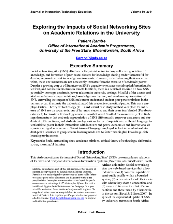 (PDF) Exploring the Impacts of Social Networking Sites on Academic ...