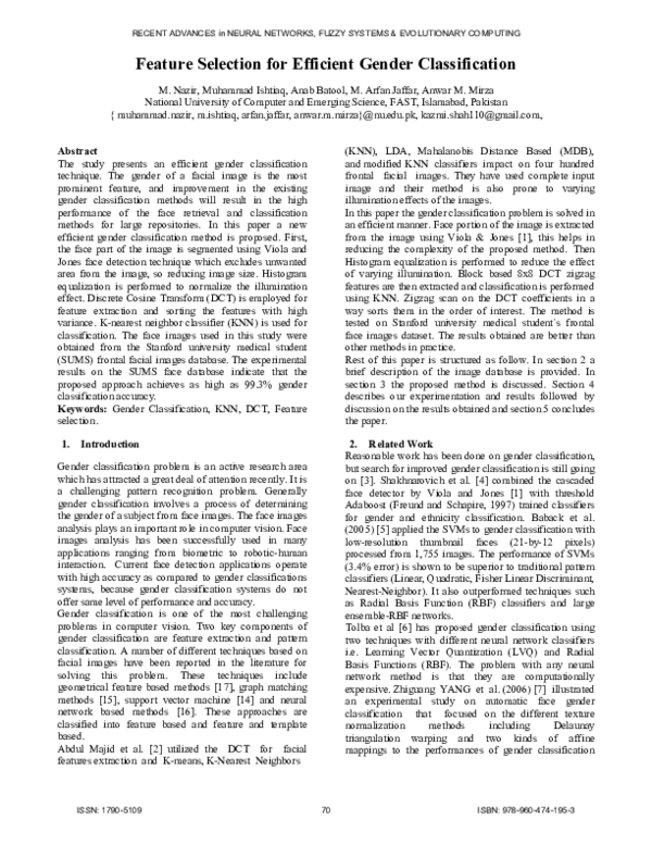 (PDF) Feature selection for efficient gender classification
