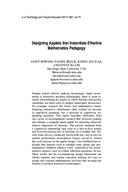 (PDF) Designing applets that instantiate effective mathematics pedagogy