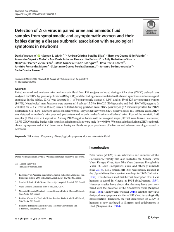 (PDF) Detection of Zika virus in paired urine and amniotic fluid ...