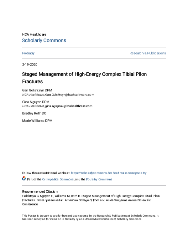 (PDF) Staged Management of High-Energy Complex Tibial Pilon Fractures