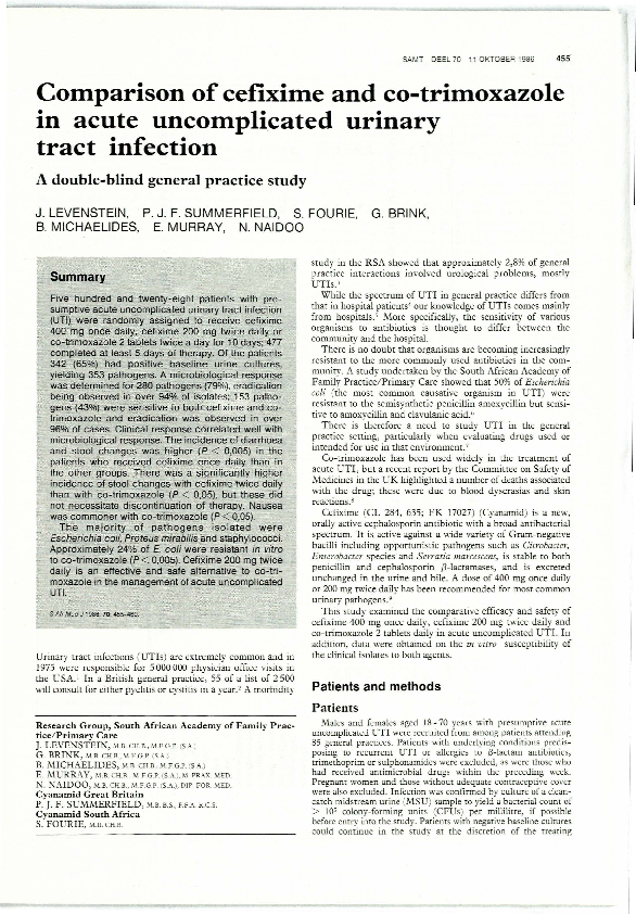 (PDF) Comparison of cefixime and cotrimoxazole in acute urinary tract infection