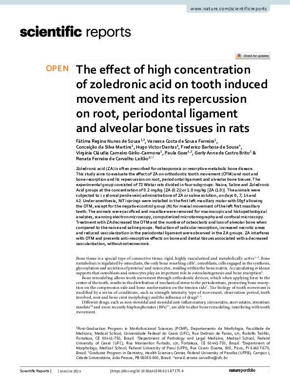 (PDF) The effect of high concentration of zoledronic acid on tooth ...