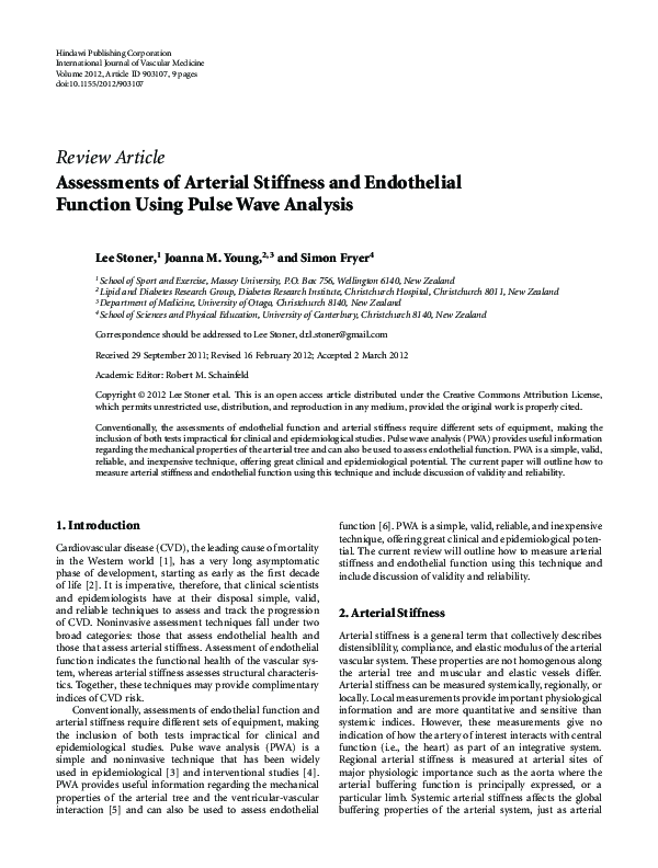 (PDF) Assessments of arterial stiffness and endothelial function using ...
