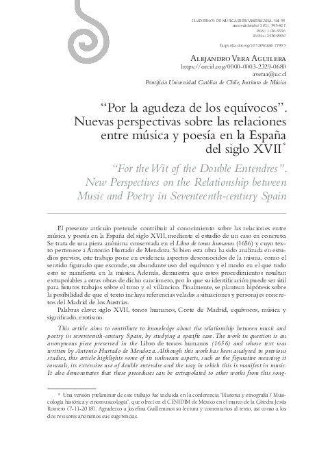 Free PDF) “Por la agudeza de los equívocos”. Nuevas perspectivas sobre las  relaciones entre música y poesía en la España del siglo XVII | Alejandro  Vera - Academia.edu