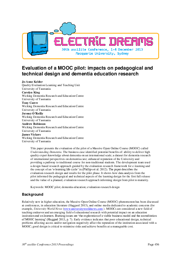 (PDF) Evaluation of a MOOC pilot: impacts on pedagogical and technical ...