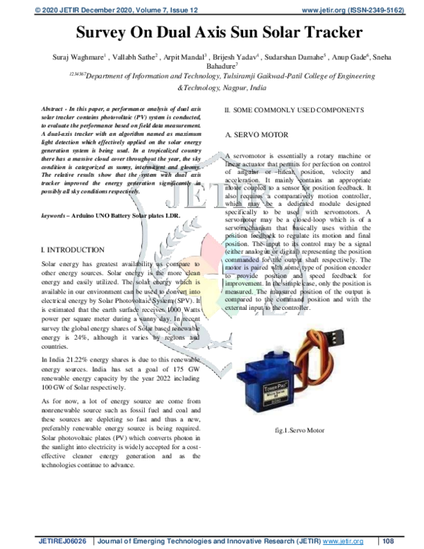 (PDF) Survey On Dual Axis Sun Solar Tracker